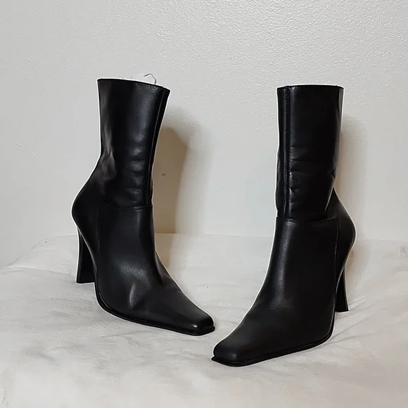 Vintage Steve Madden Josie Leather Boots Y2K 90S Ankle Booties Black Heeled RARE - Picture 3 of 15